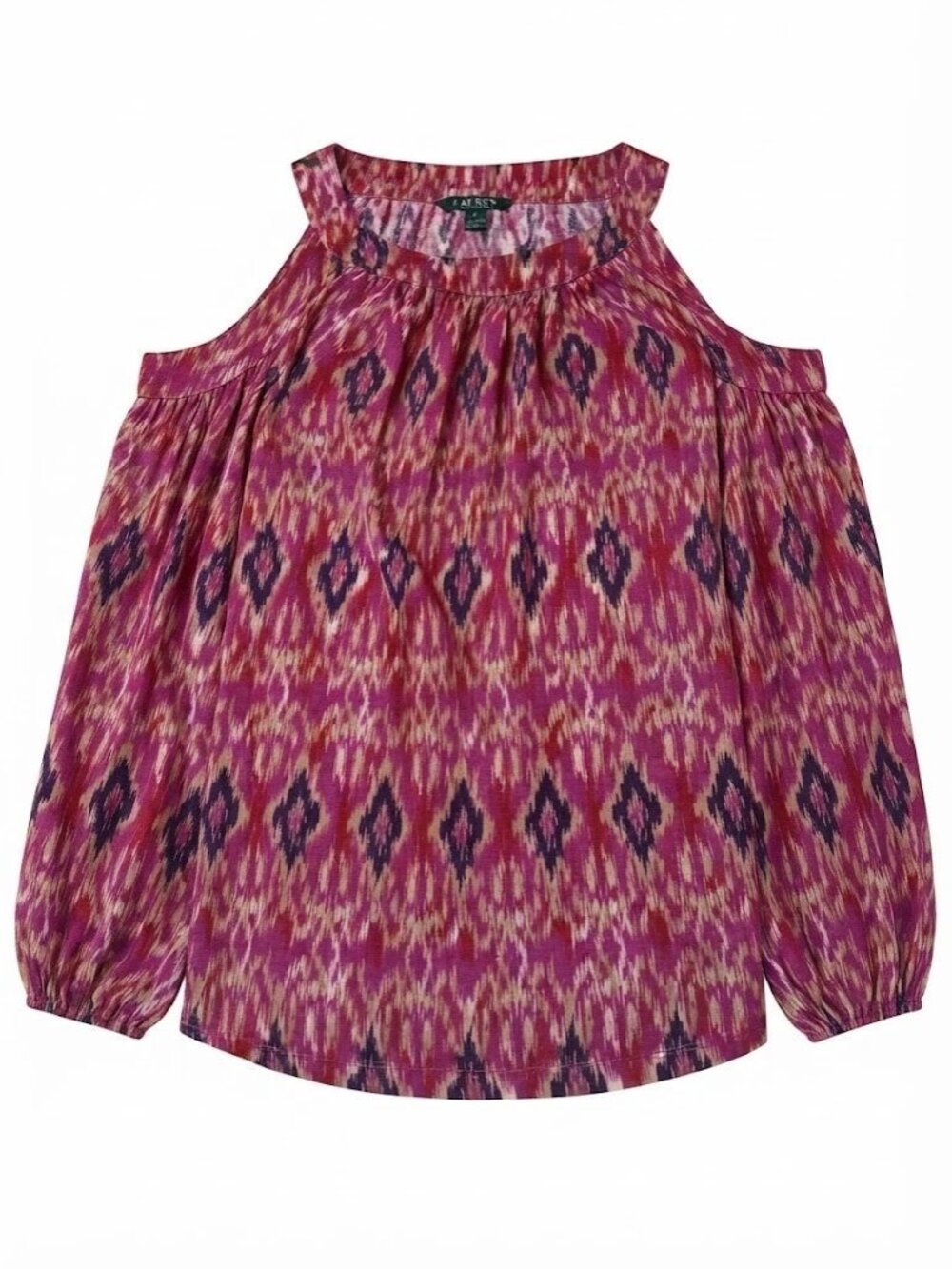 Lauren Ralph Lauren Purple Ikat Cold Shoulder Long Sleeve Blouse Top Size S